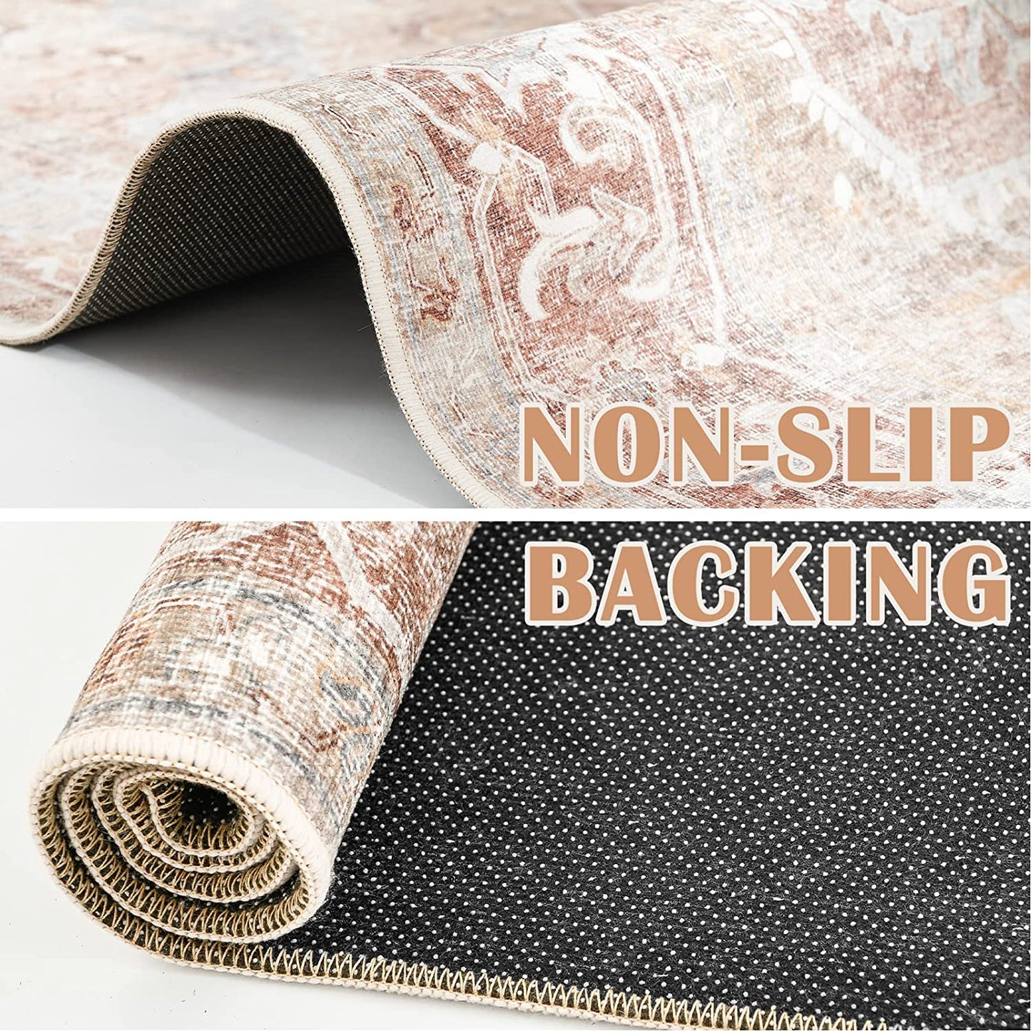 Jinchan Vintage Retro Persian Taupe Flodable Area Rug