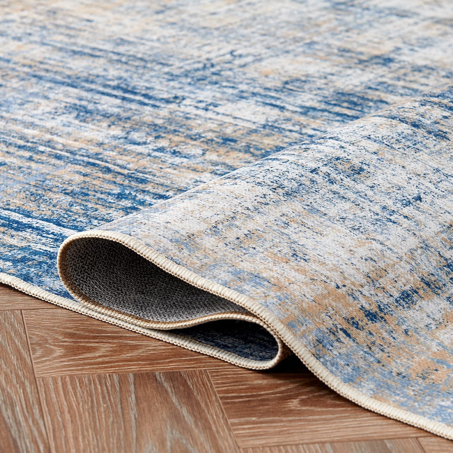 Contemporary Modern Abstract Navy Blue Area Rug