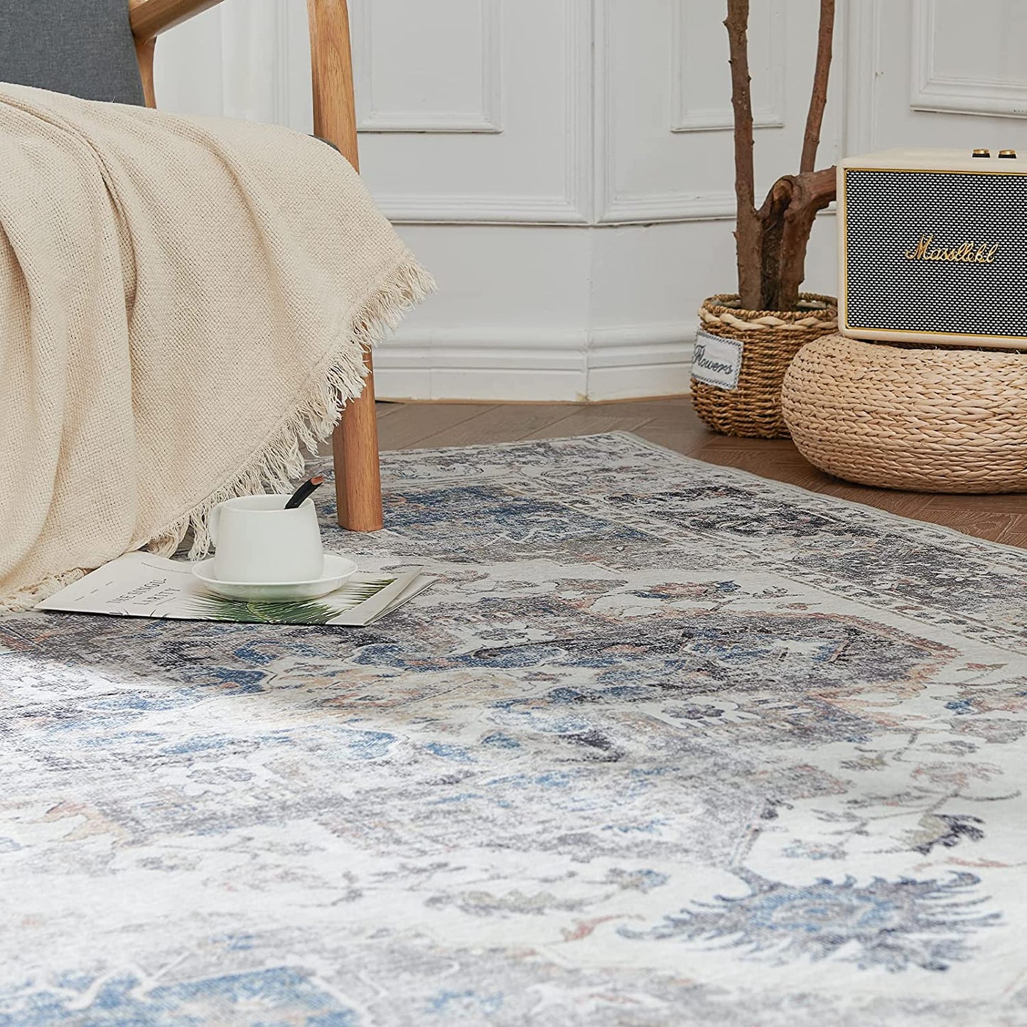Jinchan Vintage Retro Persian Grey Flodable Area Rug