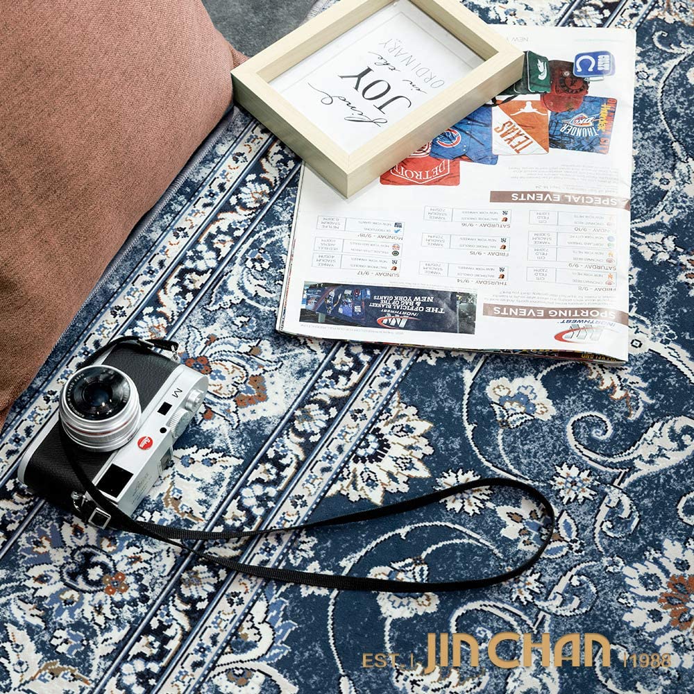 Jinchan Persian Distressed Floral Navy Blue Foldable Area Rug