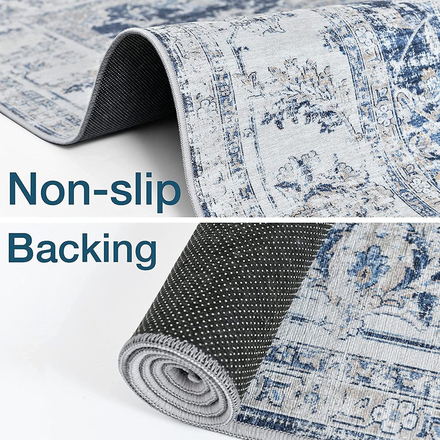 Topick Retro Vintage Persian Floral Foldable Dark Blue Area Rug