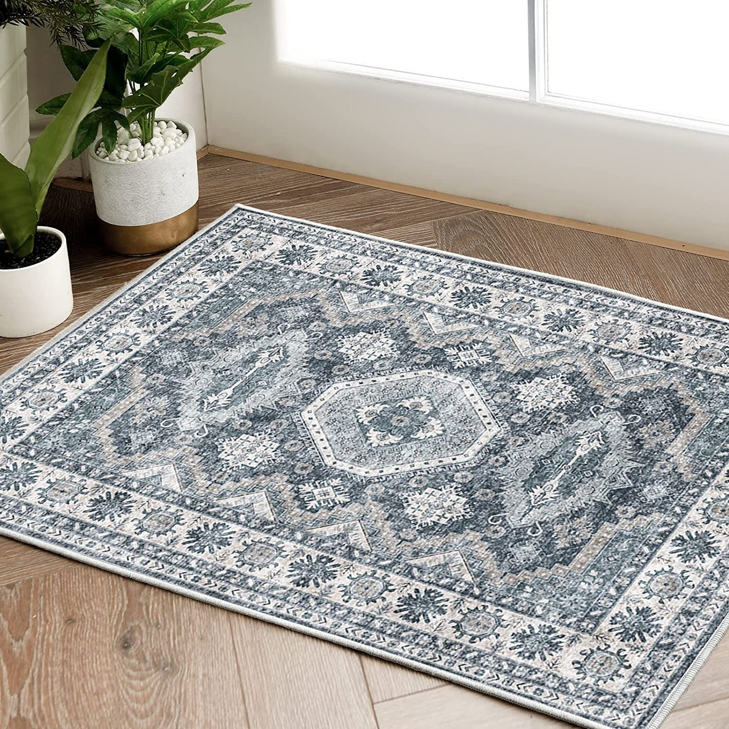 Vintage Persian Geometric Dark Blue Area Rug