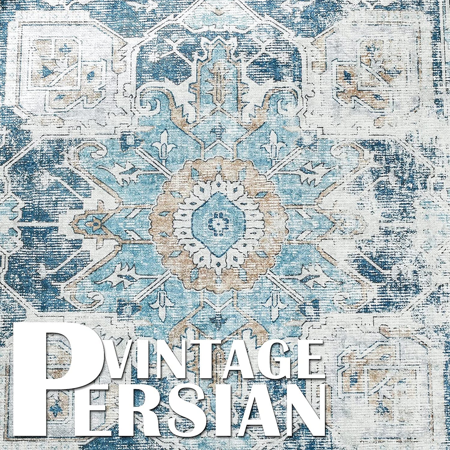 Vintage Persian Medallion Distressed Blue Area Rug Vintage Area Rugs JINCHAN Rugs
