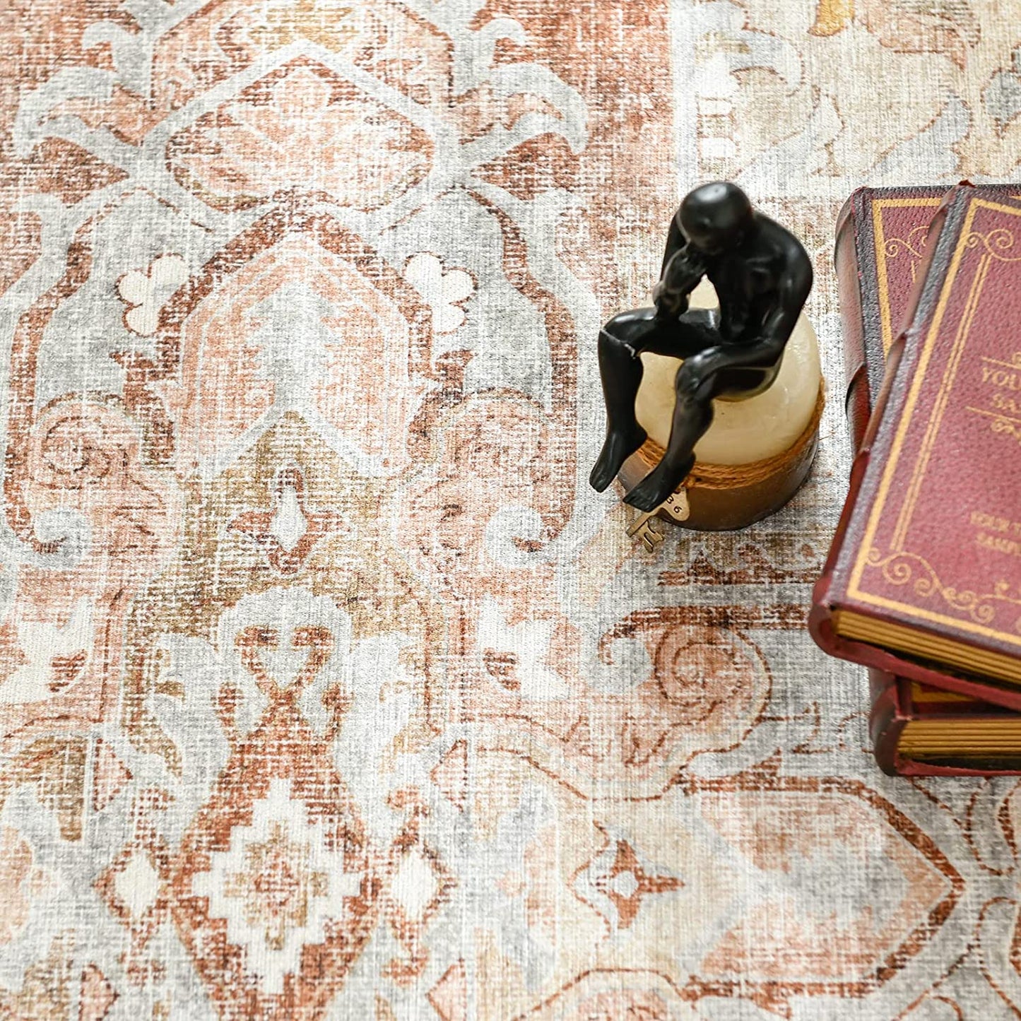 Jinchan Vintage Retro Persian Taupe Flodable Area Rug