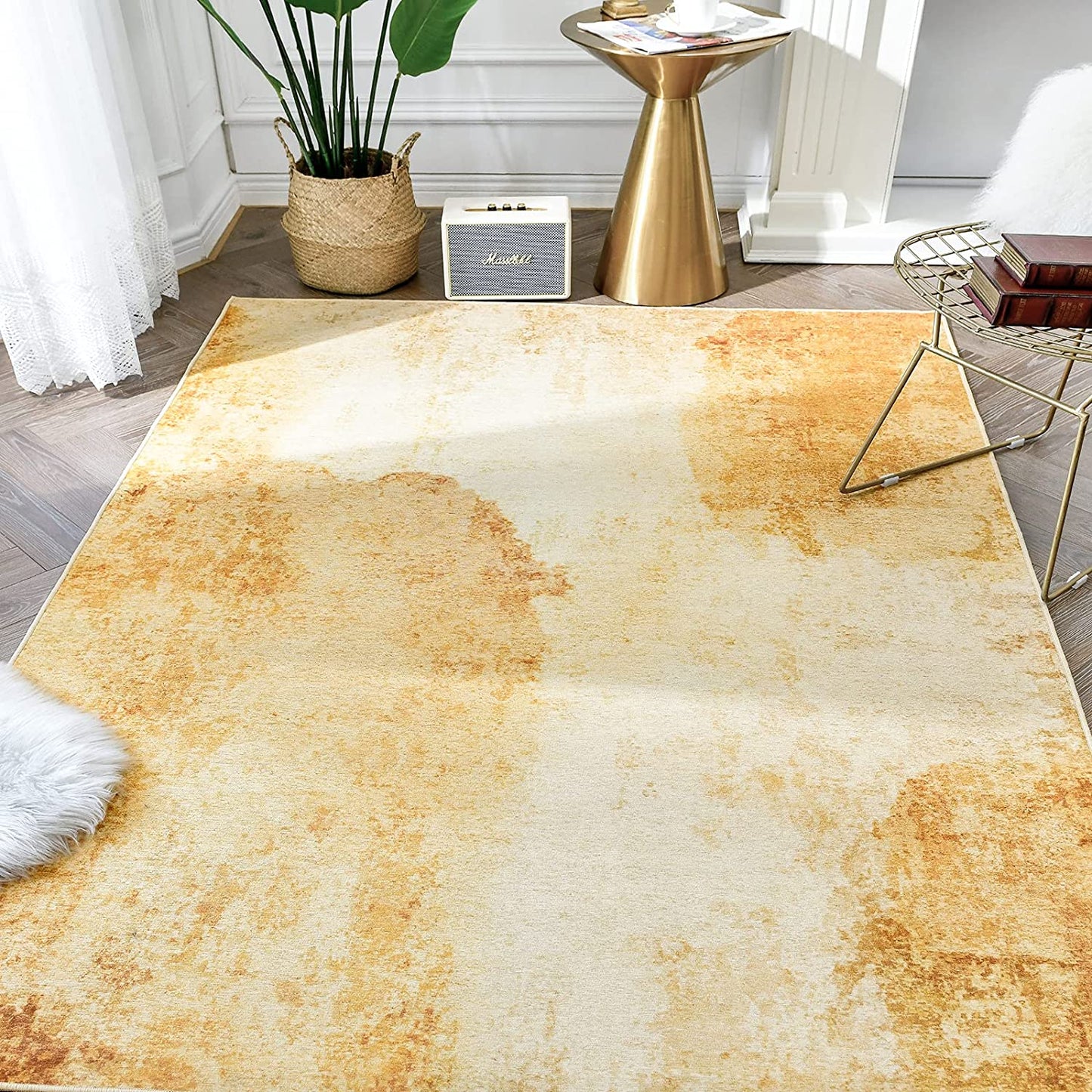 Contemporary Modern Abstract Yellow Area Rug