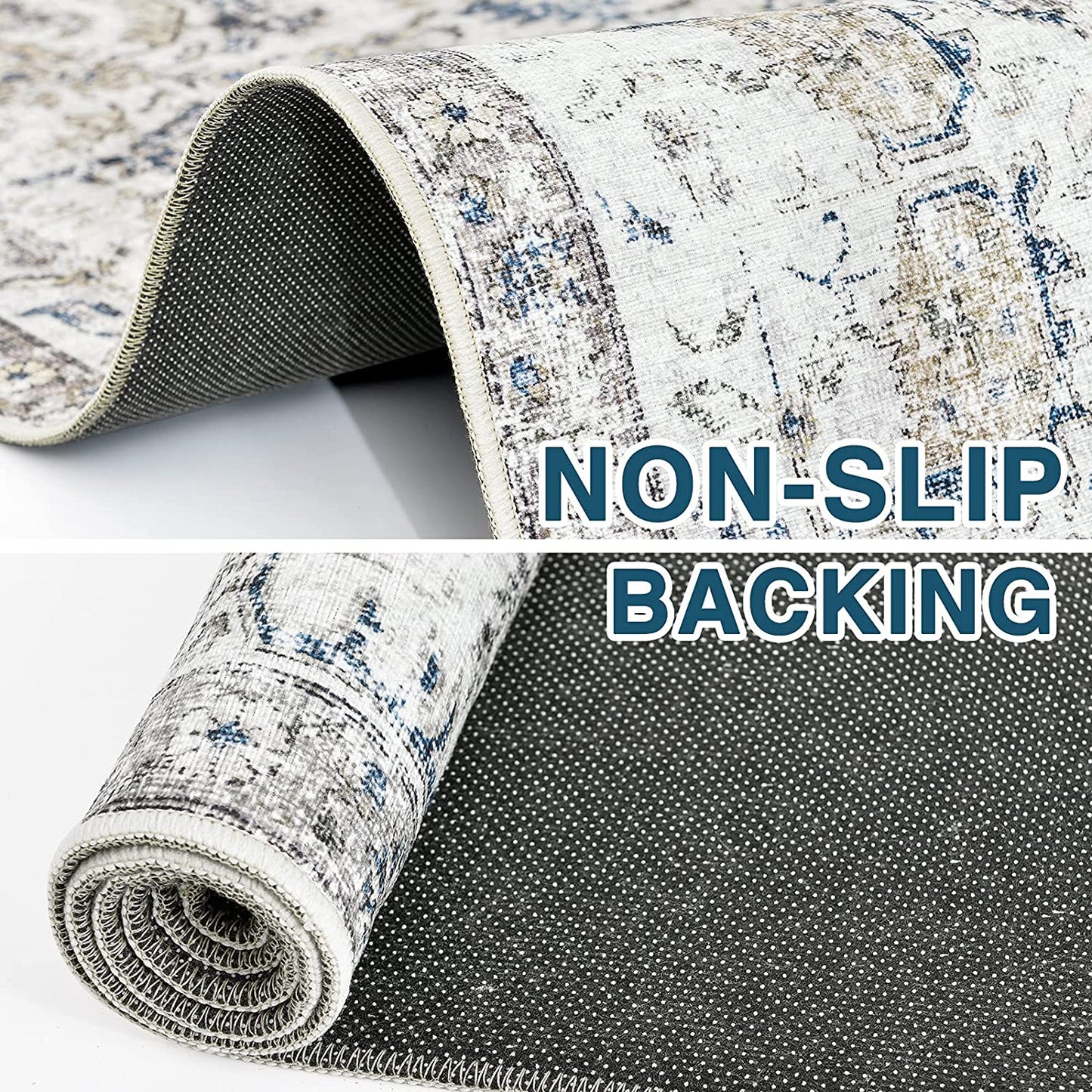 Jinchan Floral Distressed Vintage Persian Grey Foldable Area Rug