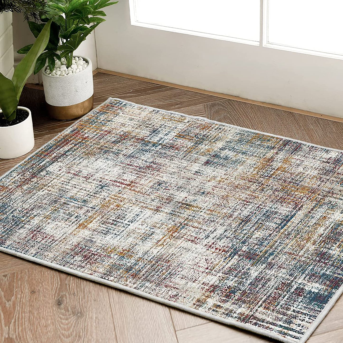 Contemporary Abstract Red Mulit Area Rugs Modern Distressed Carpet