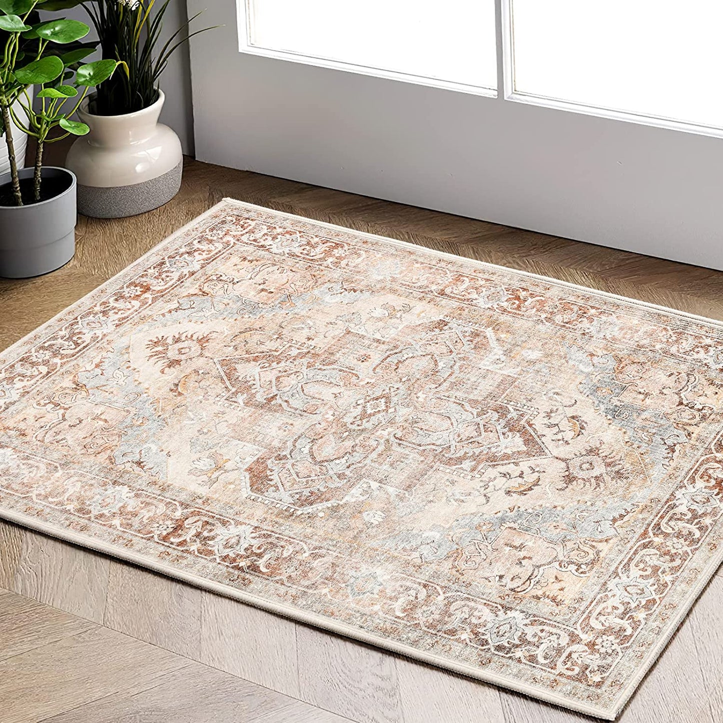 Jinchan Vintage Retro Persian Taupe Flodable Area Rug