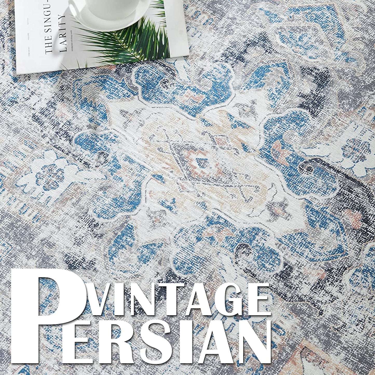 Jinchan Vintage Retro Persian Grey Flodable Area Rug