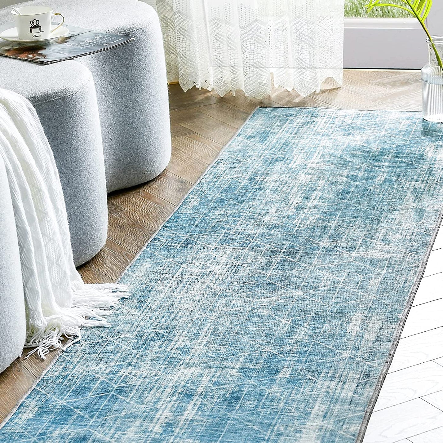 Diamond Lattice Blue Area Rug