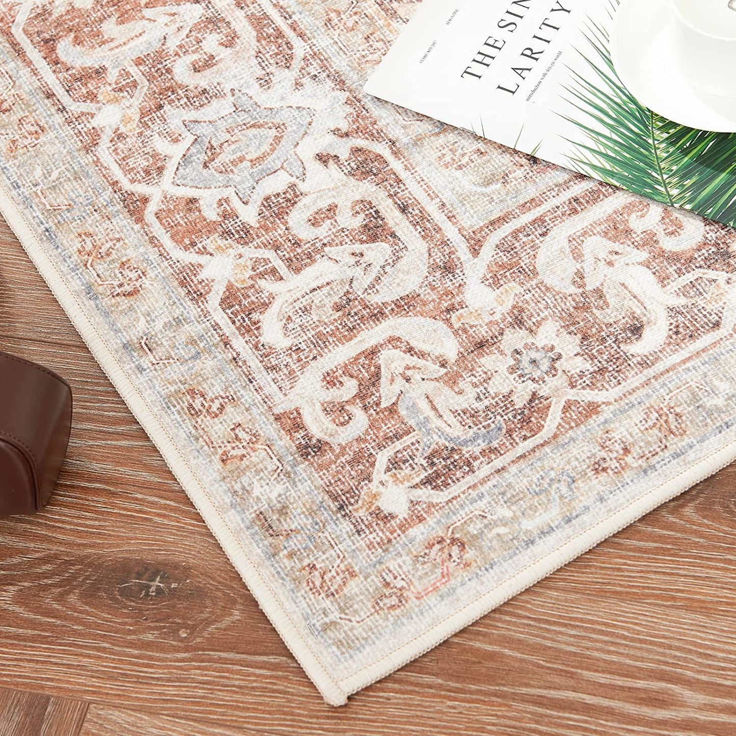Jinchan Vintage Retro Persian Taupe Flodable Area Rug