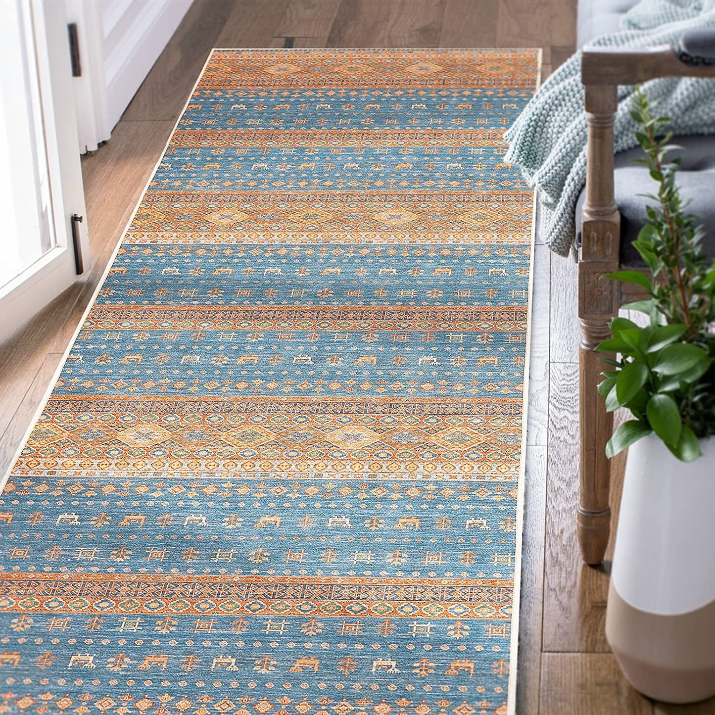 Jinchan Retro Vintage Oriental Red Blue Foldable Area Rug