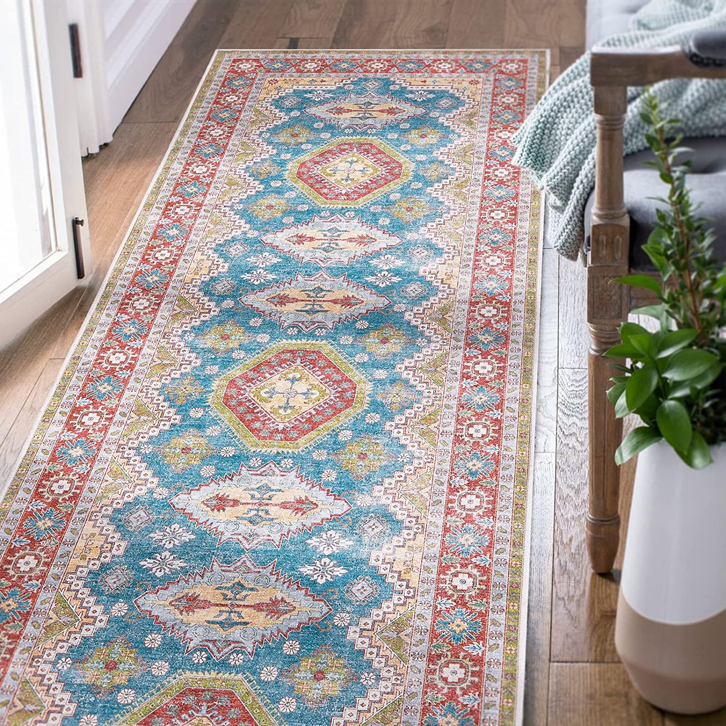 Vintage Persian Geometric Dark Red Area Rug
