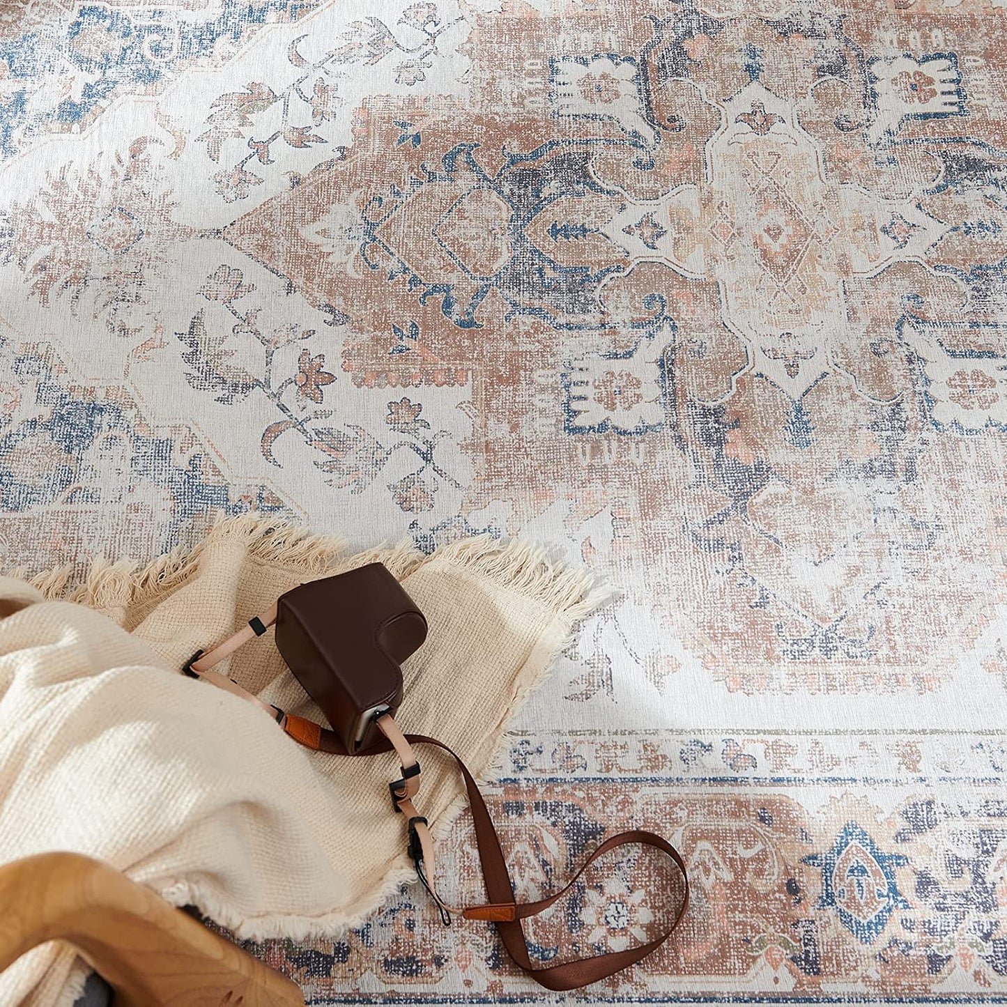 Jinchan Vintage Retro Persian Light Red Flodable Area Rug