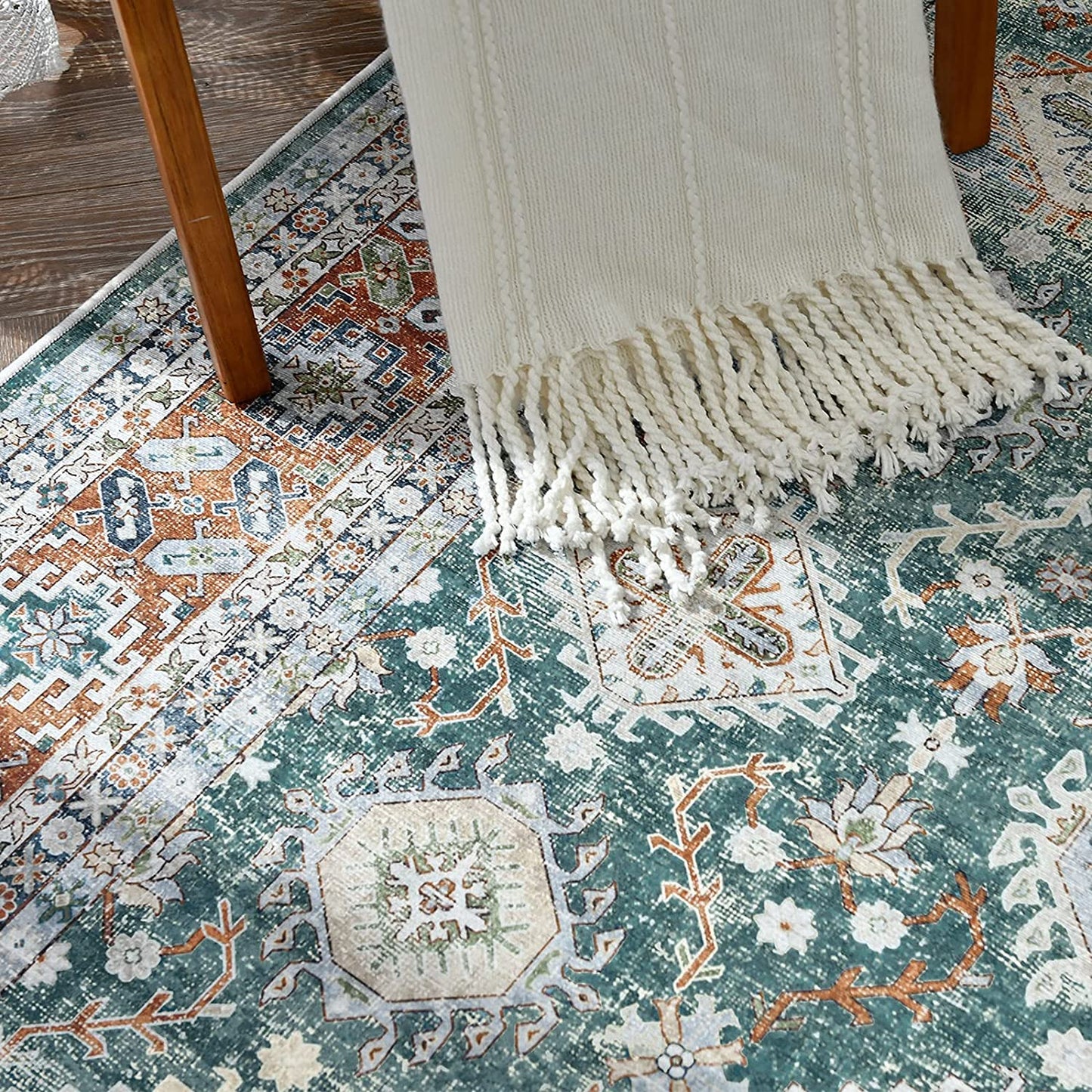 Jinchan Vintage Persian Floral Blue Red Foldable Area Rug
