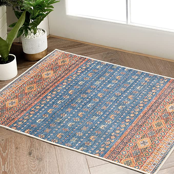 Jinchan Retro Vintage Oriental Red Blue Foldable Area Rug