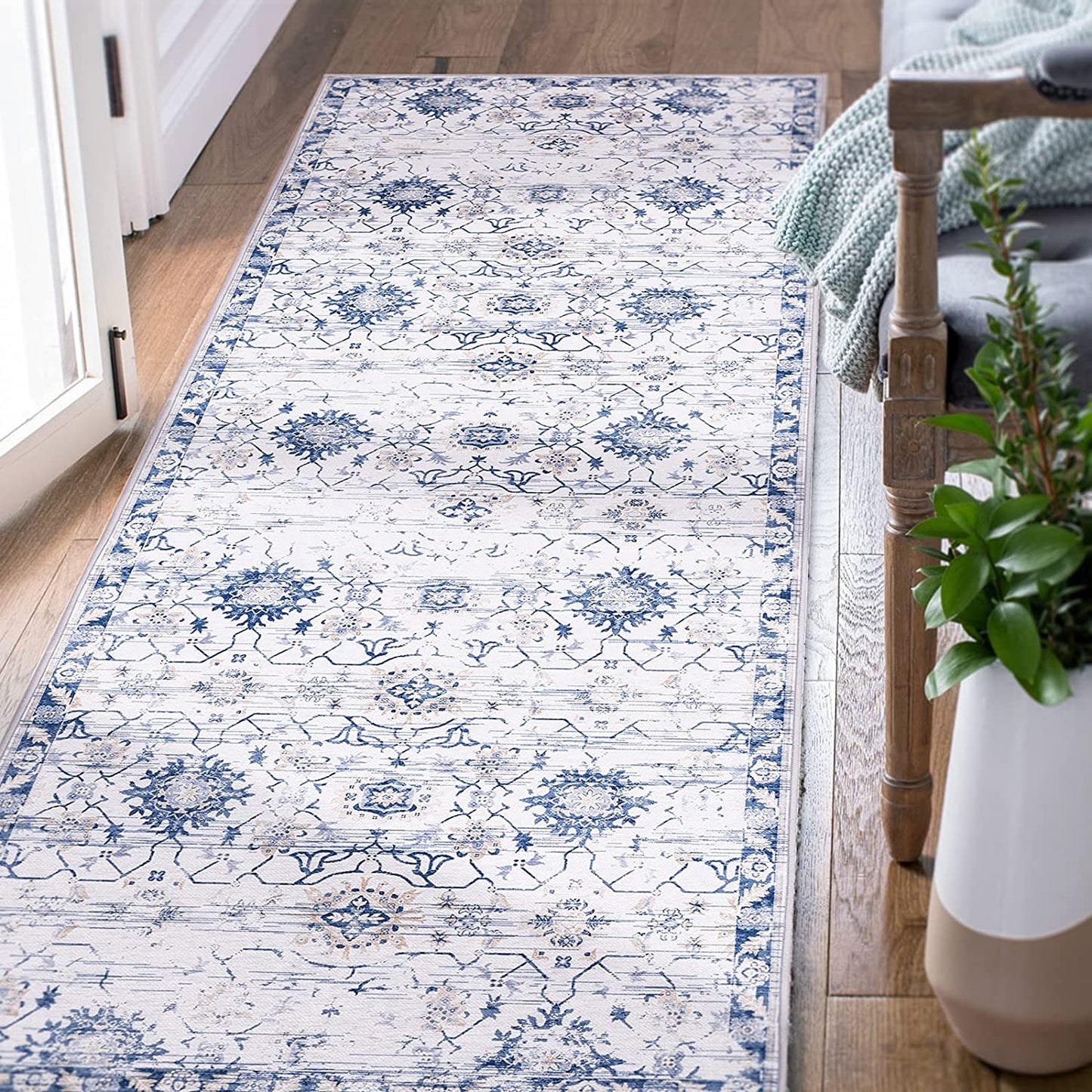 Vintage Persian Floral Navy Blue Area Rug Vintage Area Rugs JINCHAN Rugs