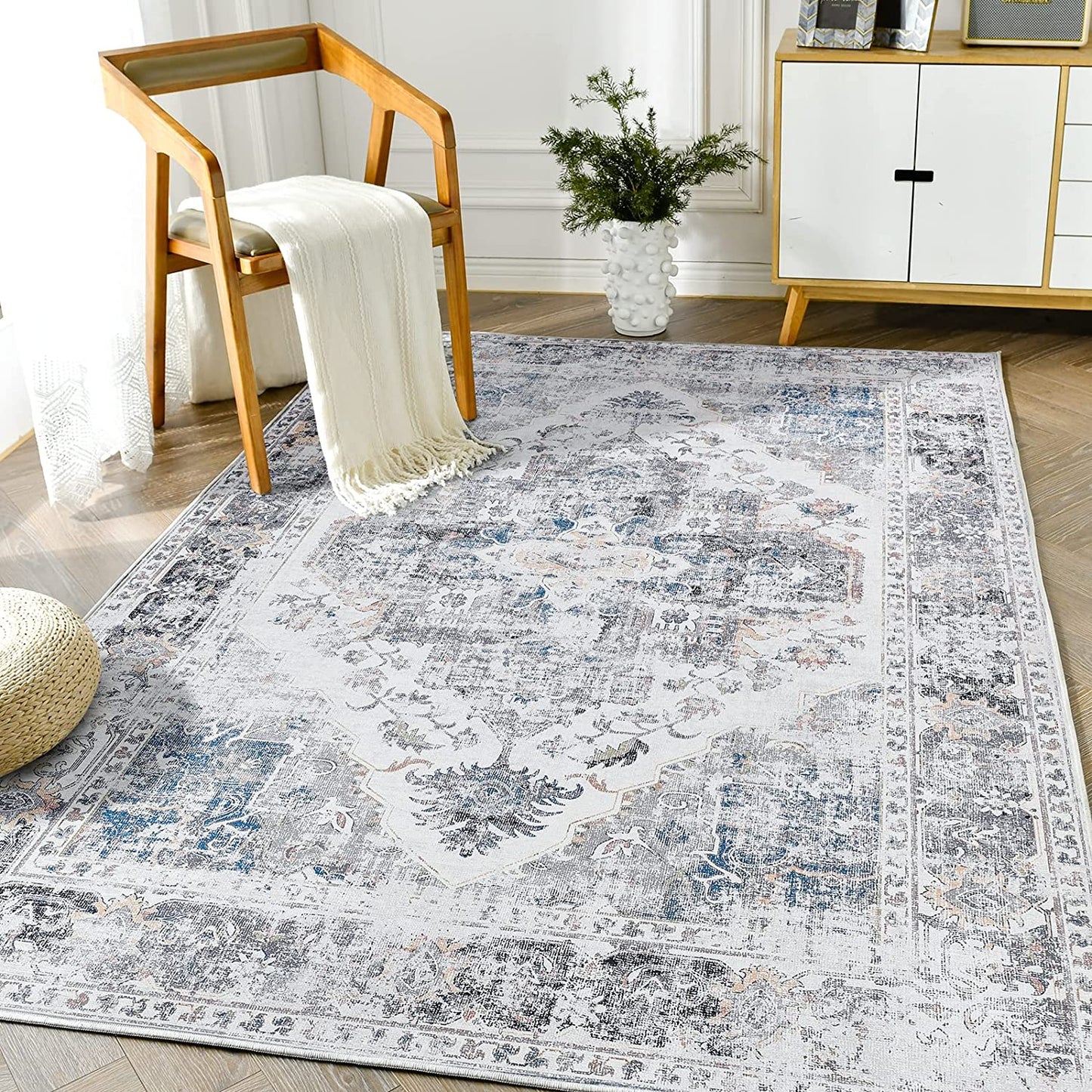 Jinchan Vintage Retro Persian Grey Flodable Area Rug