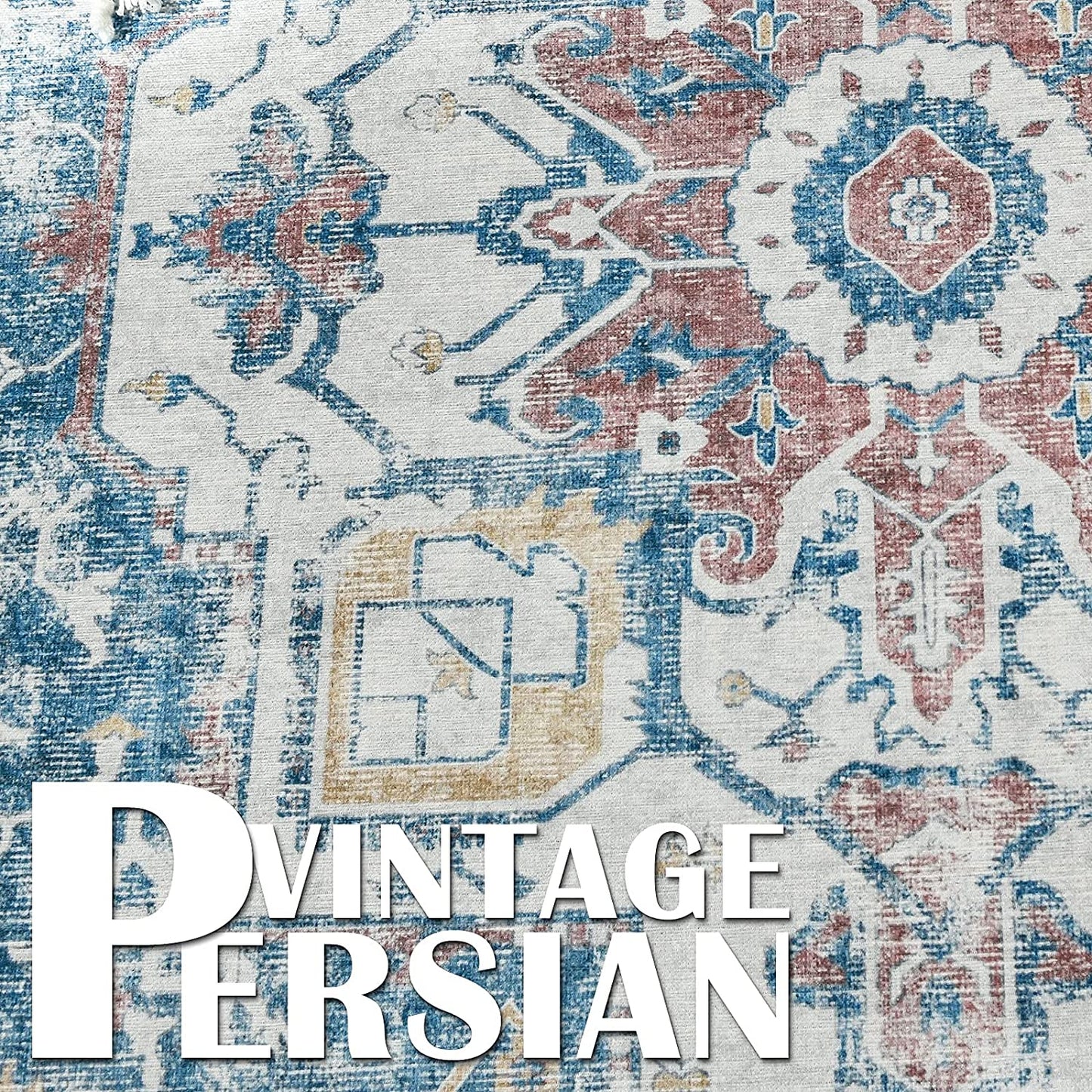 Jinchan Vintage Distressed Medallion Navy Blue Foldable Living Room Area Rug