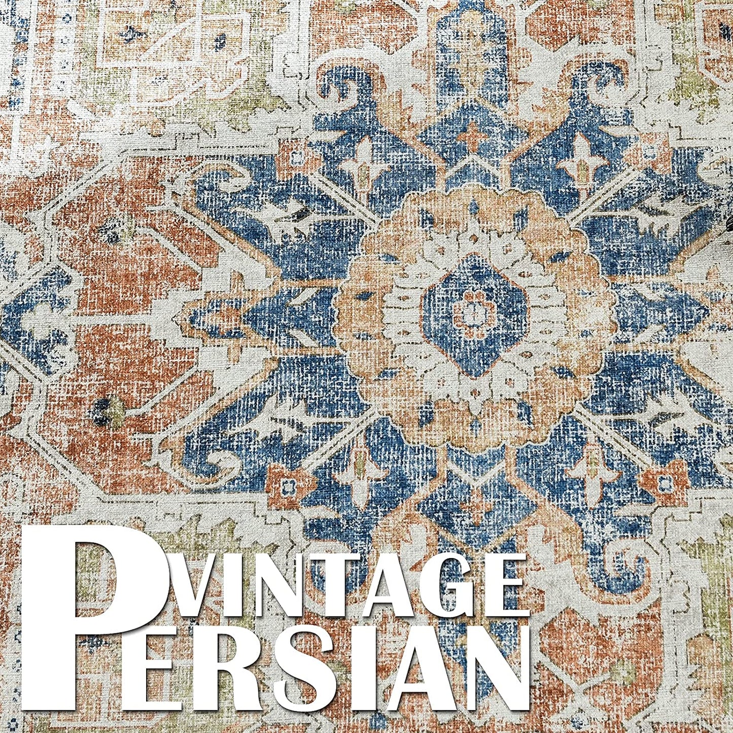 Jinchan Vintage Medallion Orange Foldable Living Room Area Rug