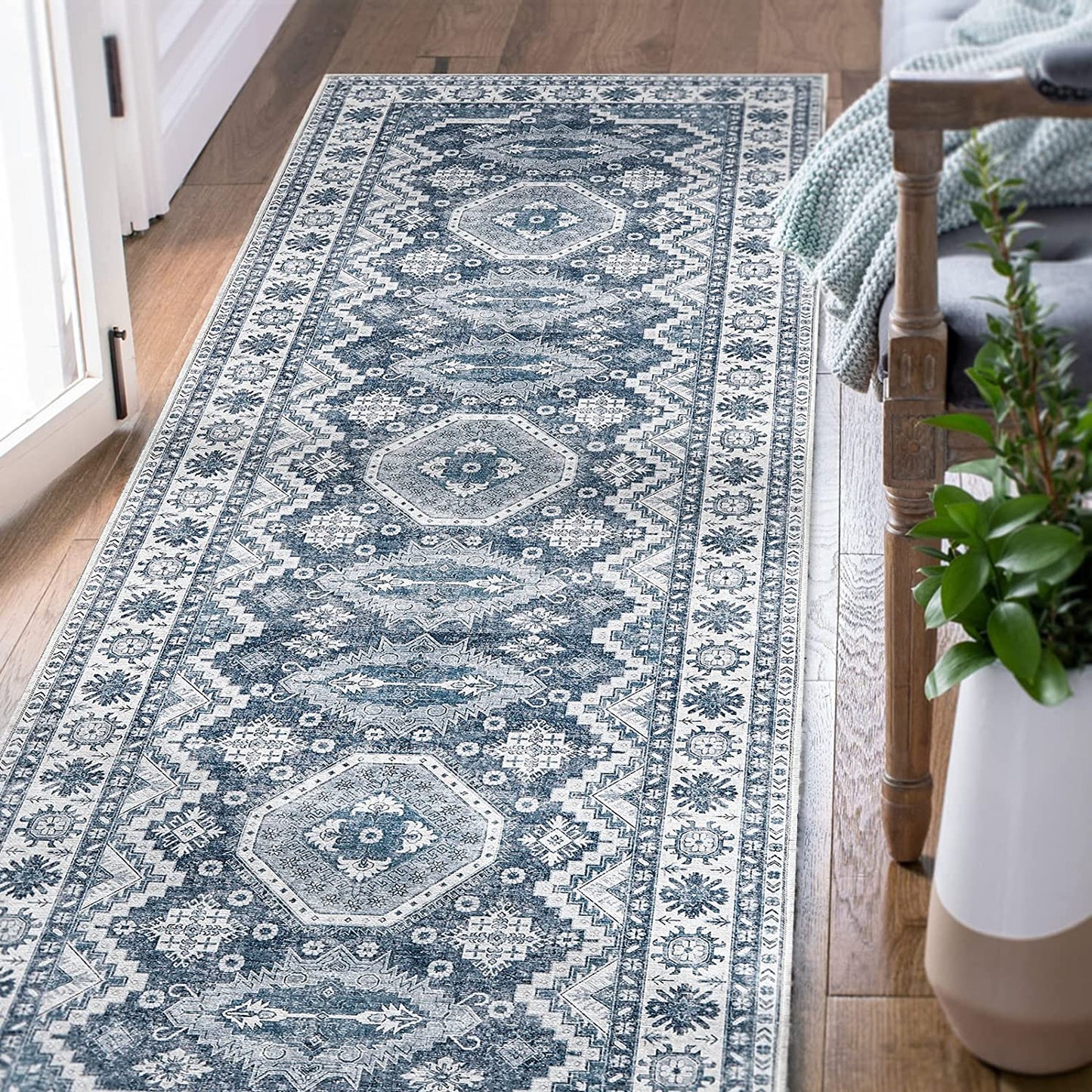 Vintage Persian Geometric Dark Blue Area Rug