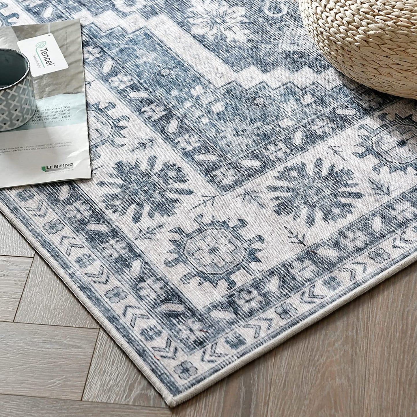 Vintage Persian Geometric Dark Blue Area Rug