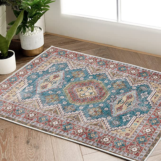 Vintage Persian Geometric Dark Red Area Rug