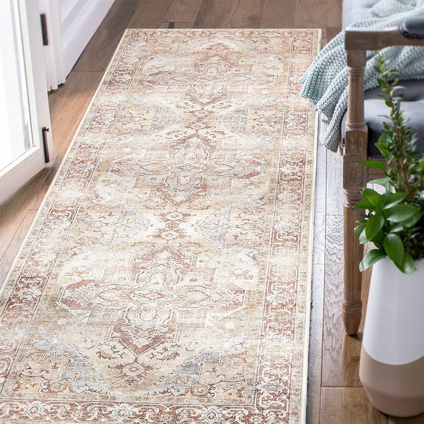 Jinchan Vintage Retro Persian Taupe Flodable Area Rug