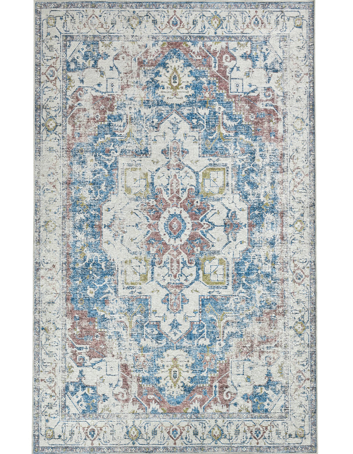 Jinchan Vintage Distressed Medallion Navy Blue Foldable Living Room Area Rug