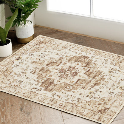 RUGROCKS Area Rug 5x7 Vintage Persian Rug Foldable Floral Print Accent Rug Retro IndoorNon Slip Carpet Kitchen Living Room Bedroom
