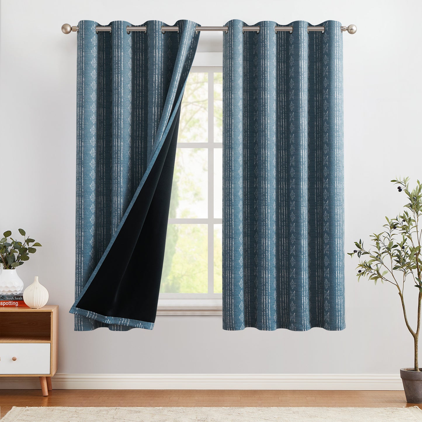 Curtainking Blackout Curtains for Livingroom Bedroom Farmhouse Boho Curtains Geometric Striped Grommet Room Darkening Thermal Insulated Window Drapes 2 Panels