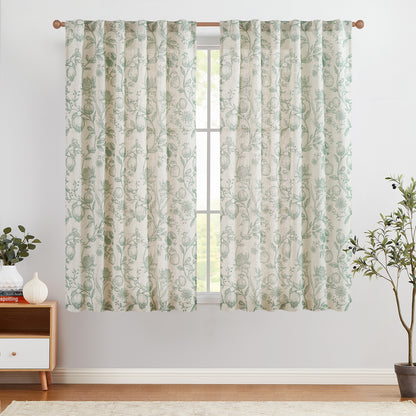 CURTAINKING Linen Curtains Floral Curtains for Living Room French Curtains Back Tab Light Filtering Toile Print Farmhouse Bedroom Curtains Window Curtain Set 2 Panels