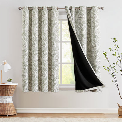 Curtainking 100% Blackout Curtains 2 Panels Damask Medallion Window Curtains for Bedroom Grommet Thermal Insulated Drapes for Living Room Vintage Luxury Window Treatments Set