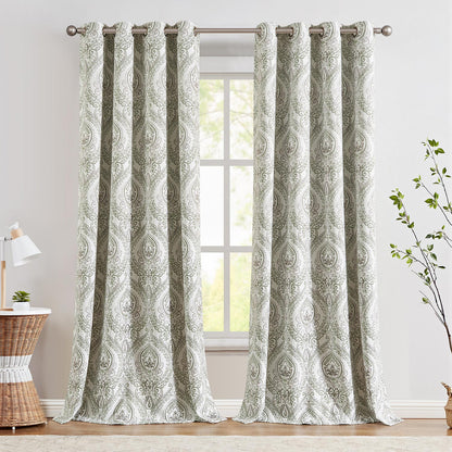 Curtainking 100% Blackout Curtains 2 Panels Damask Medallion Window Curtains for Bedroom Grommet Thermal Insulated Drapes for Living Room Vintage Luxury Window Treatments Set