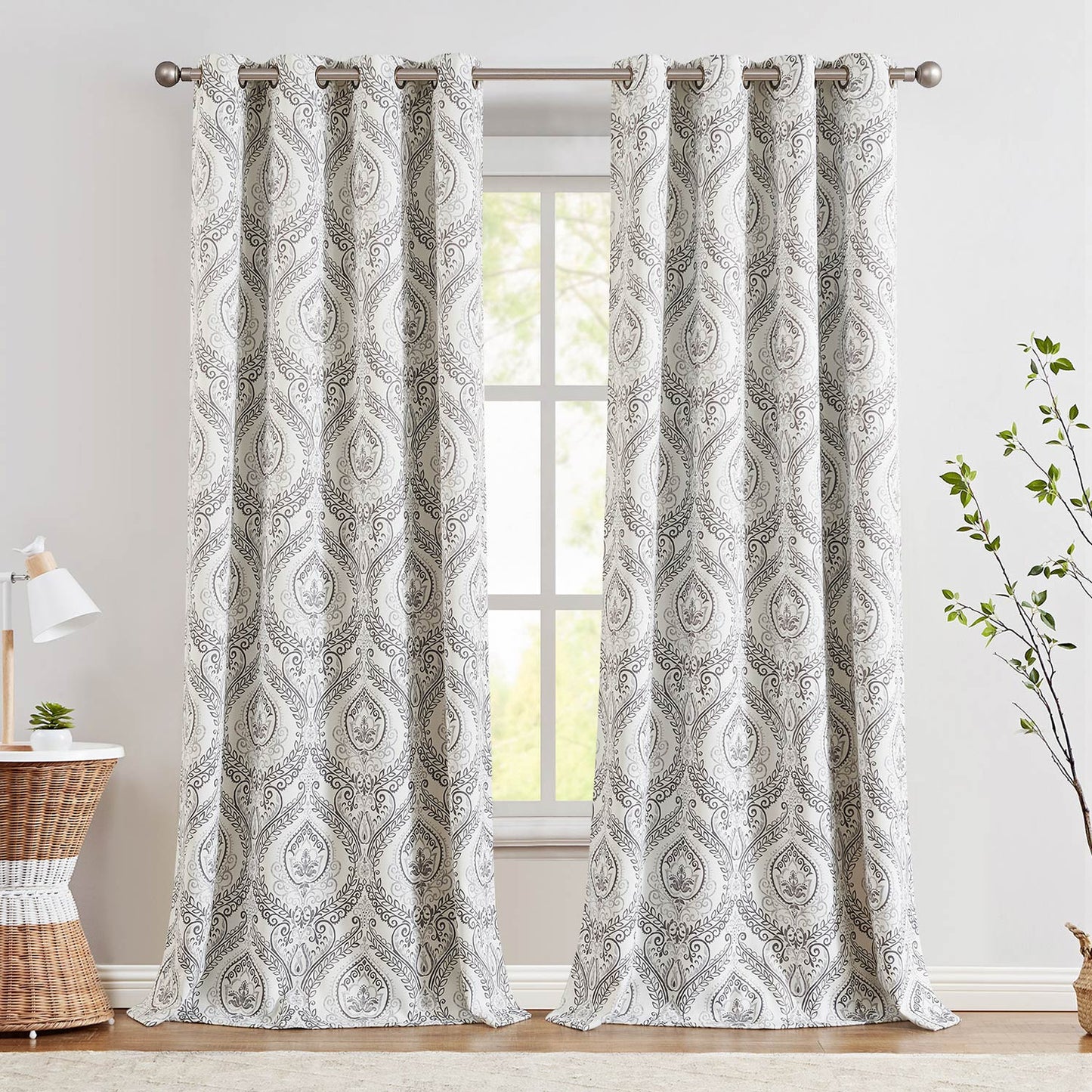 Curtainking 100% Blackout Curtains 2 Panels Damask Medallion Window Curtains for Bedroom Grommet Thermal Insulated Drapes for Living Room Vintage Luxury Window Treatments Set