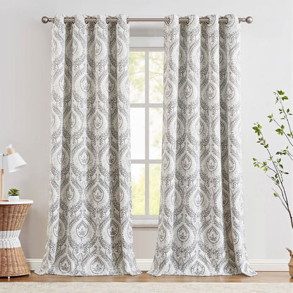Curtainking 100% Blackout Curtains 2 Panels Damask Medallion Window Curtains for Bedroom Grommet Thermal Insulated Drapes for Living Room Vintage Luxury Window Treatments Set