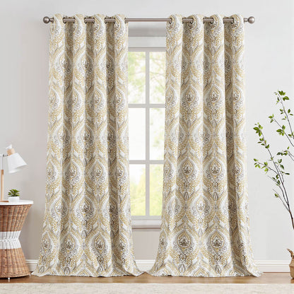 Curtainking 100% Blackout Curtains 2 Panels Damask Medallion Window Curtains for Bedroom Grommet Thermal Insulated Drapes for Living Room Vintage Luxury Window Treatments Set