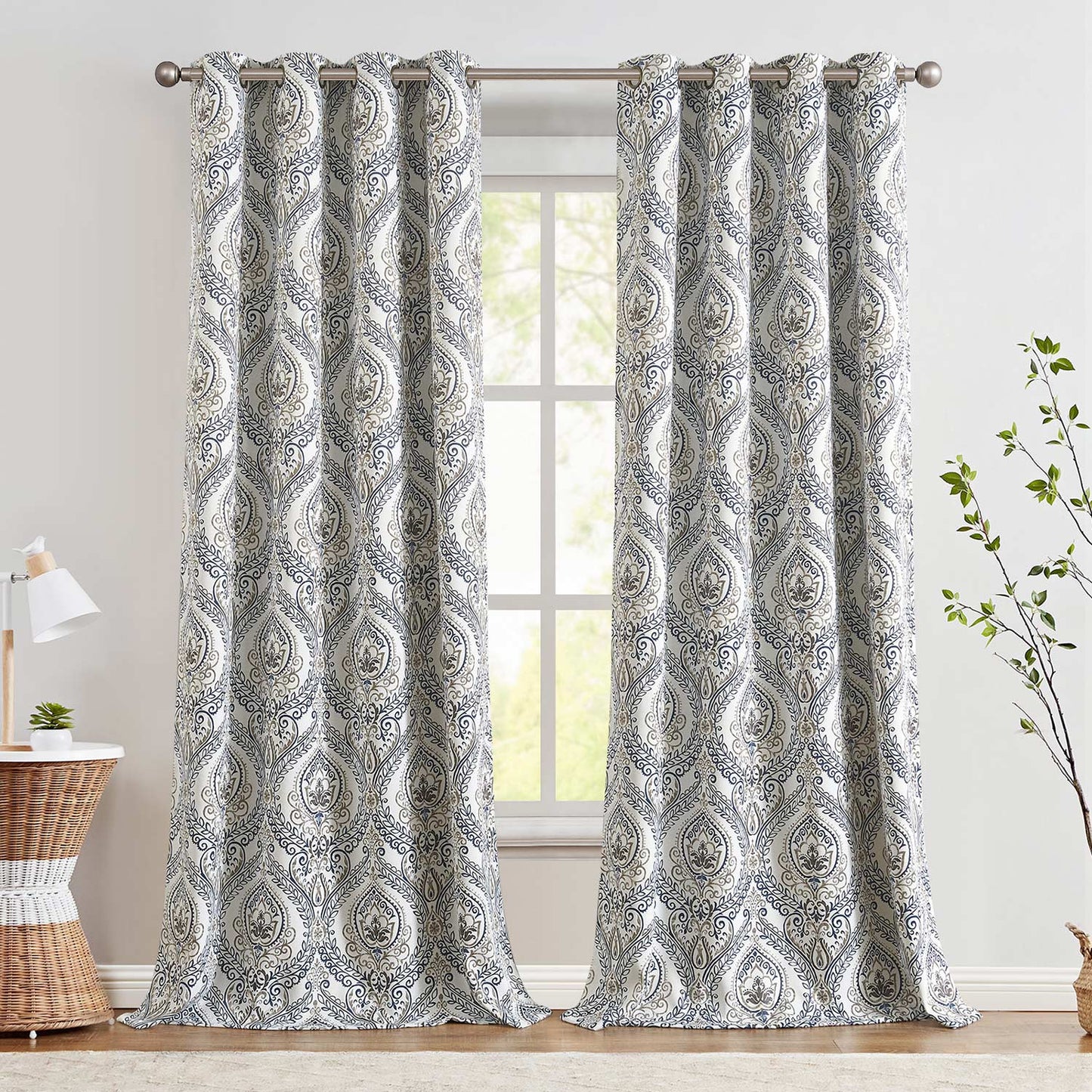 Curtainking 100% Blackout Curtains 2 Panels Damask Medallion Window Curtains for Bedroom Grommet Thermal Insulated Drapes for Living Room Vintage Luxury Window Treatments Set