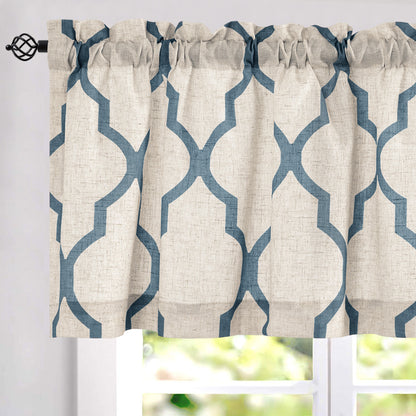 CURTAINKING Kitchen Valance Curtain Moroccan Tile Print Flax Linen Blend Small Window Curtains 16 inch 1 Panel Rod Pocket