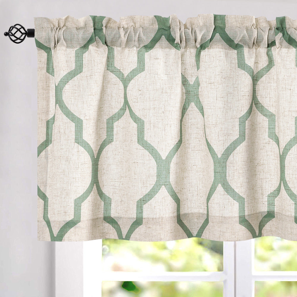 CURTAINKING Kitchen Valance Curtain Moroccan Tile Print Flax Linen Blend Small Window Curtains 16 inch 1 Panel Rod Pocket