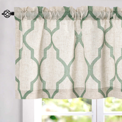 CURTAINKING Kitchen Valance Curtain Moroccan Tile Print Flax Linen Blend Small Window Curtains 16 inch 1 Panel Rod Pocket