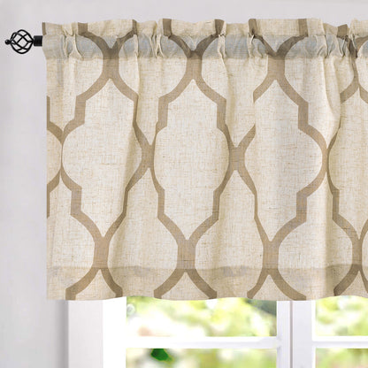 CURTAINKING Kitchen Valance Curtain Moroccan Tile Print Flax Linen Blend Small Window Curtains 16 inch 1 Panel Rod Pocket