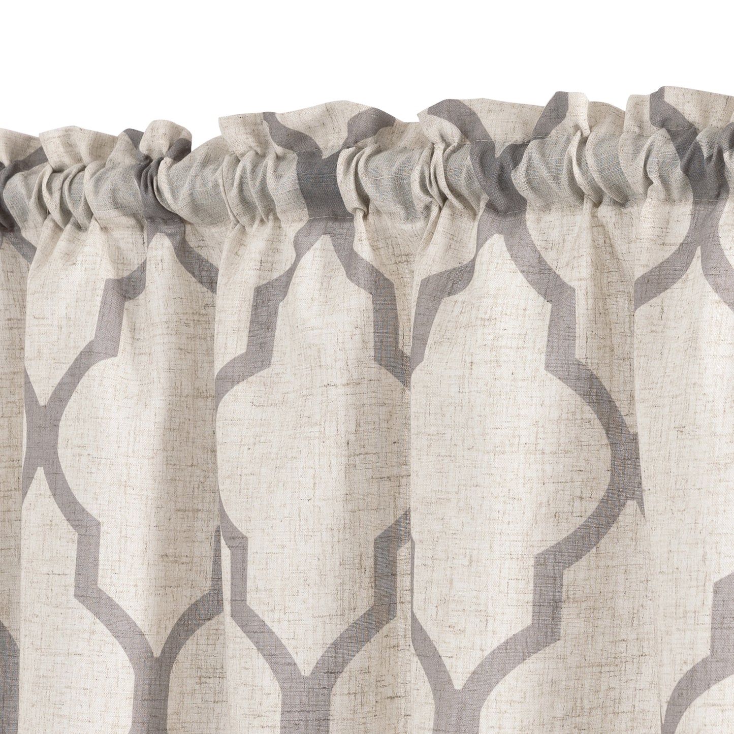 CURTAINKING Kitchen Valance Curtain Moroccan Tile Print Flax Linen Blend Small Window Curtains 16 inch 1 Panel Rod Pocket