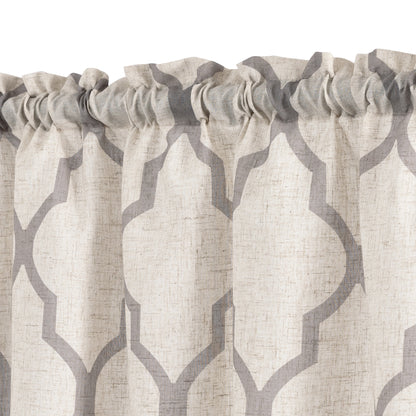 CURTAINKING Kitchen Valance Curtain Moroccan Tile Print Flax Linen Blend Small Window Curtains 16 inch 1 Panel Rod Pocket