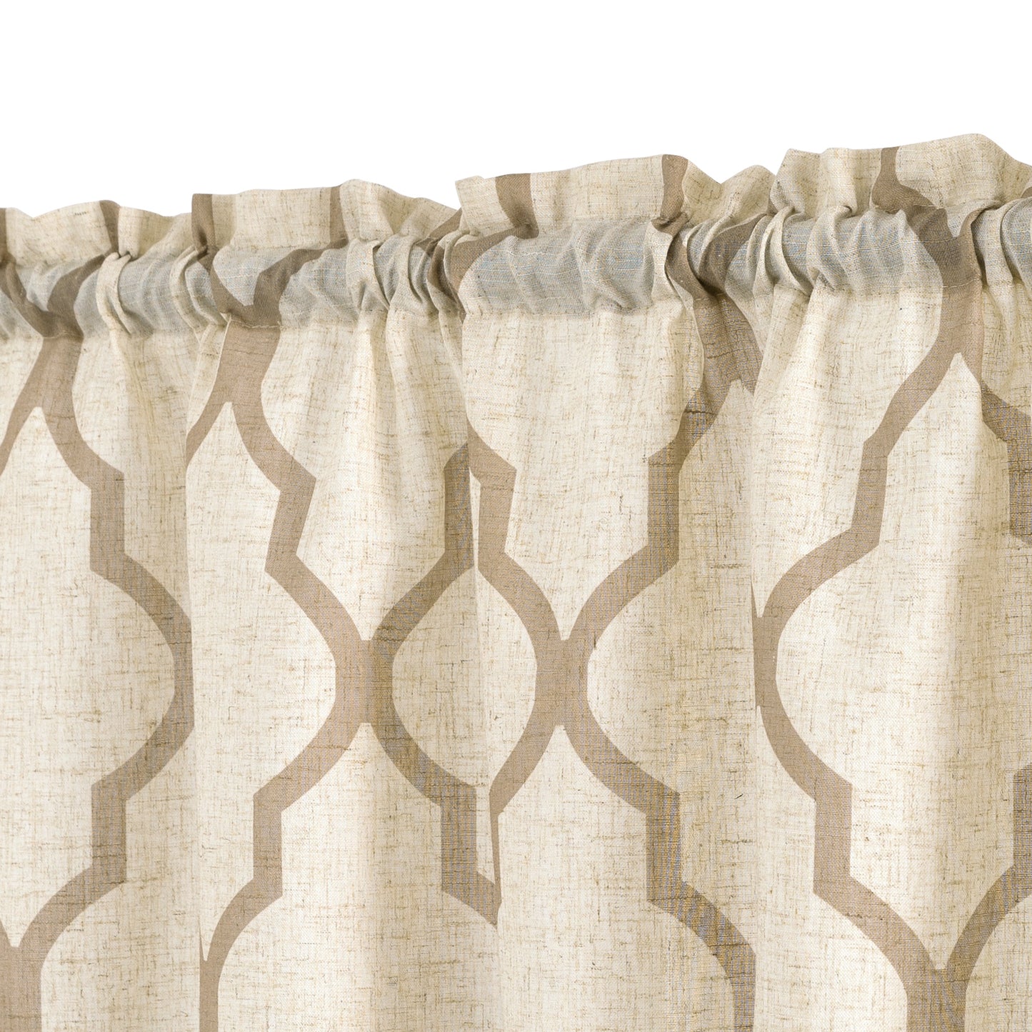 CURTAINKING Kitchen Valance Curtain Moroccan Tile Print Flax Linen Blend Small Window Curtains 16 inch 1 Panel Rod Pocket