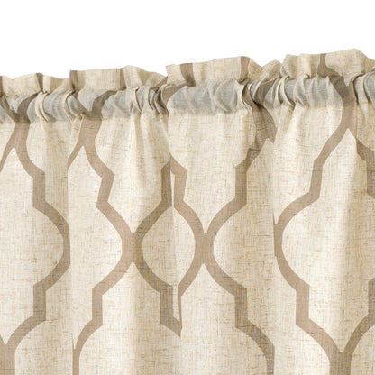 CURTAINKING Kitchen Valance Curtain Moroccan Tile Print Flax Linen Blend Small Window Curtains 16 inch 1 Panel Rod Pocket