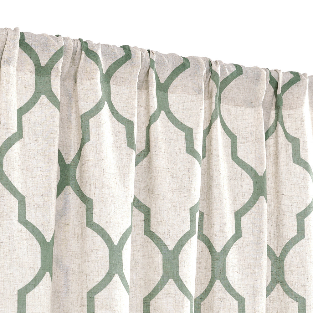 CURTAINKING Kitchen Valance Curtain Moroccan Tile Print Flax Linen Blend Small Window Curtains 16 inch 1 Panel Rod Pocket