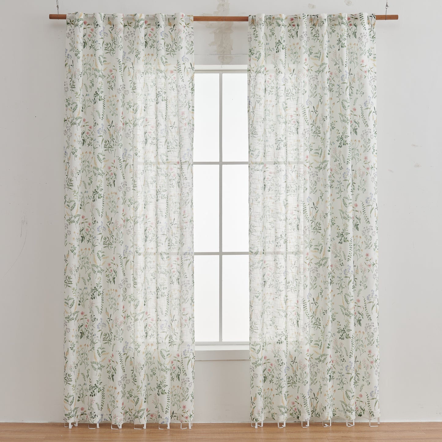 CURTAINKING Floral Curtains Farmhouse Green Curtain for Bedroom French Country Back Tab Drapes Plants Printed Light Filtering Window Treatment Curtains Set, 2 Panels
