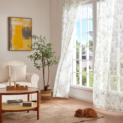 CURTAINKING Floral Curtains Farmhouse Green Curtain for Bedroom French Country Back Tab Drapes Plants Printed Light Filtering Window Treatment Curtains Set, 2 Panels