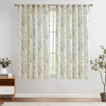 CURTAINKING Linen Curtains Floral Curtains for Living Room Curtains Rod Pocket Back Tab Farmhouse Peony Flower Patterned Drapes Bedroom Window Curtain Set 2 Panels